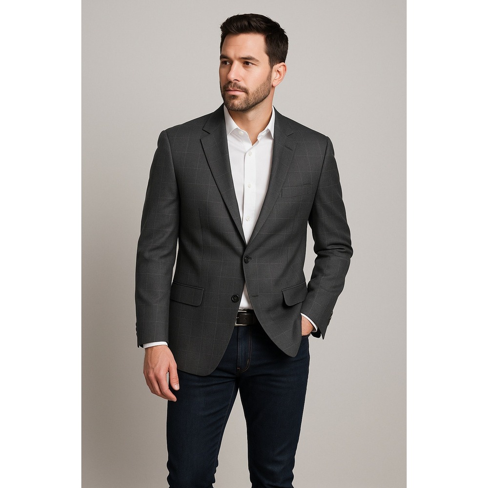 Brooks Brothers 346 Men's 46R Gray Windowpane Wool Blazer Sport Coat Two-Button